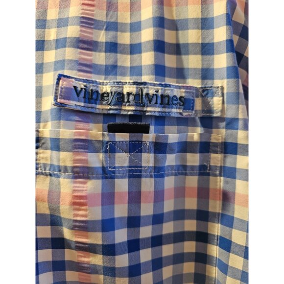 Mens Vineyard Vines Performance Harbor Shirt Fishing Pink Blue Gingham sz XL - Picture 7 of 12